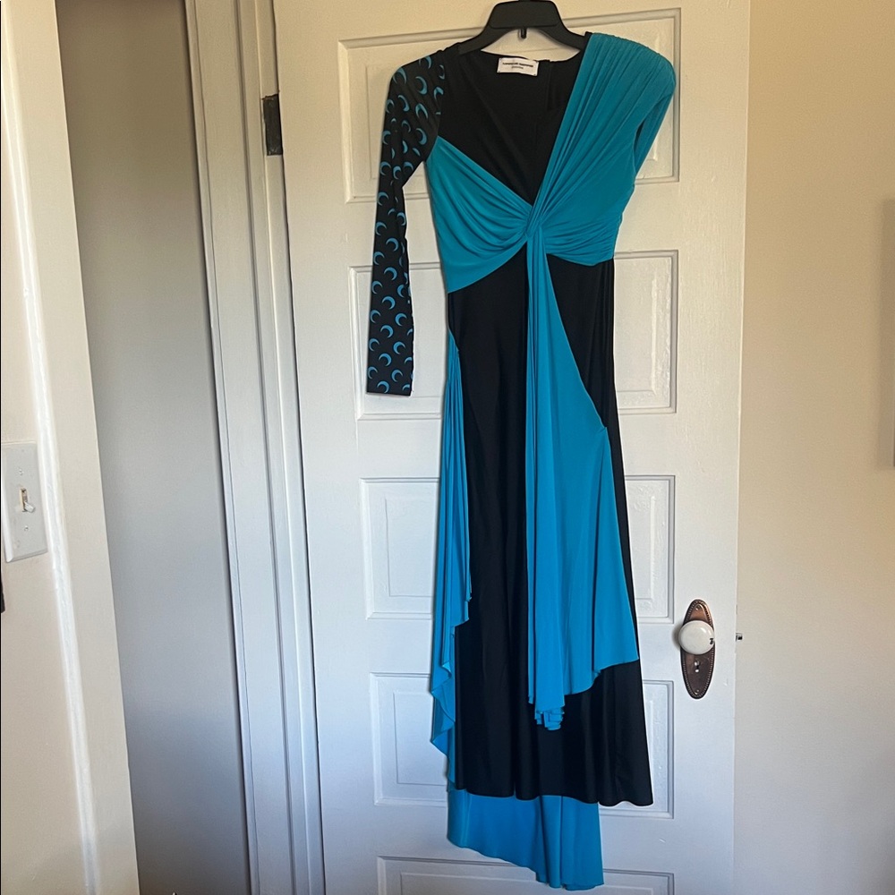 Marine Serre Black and Teal Long Sleeve Dress